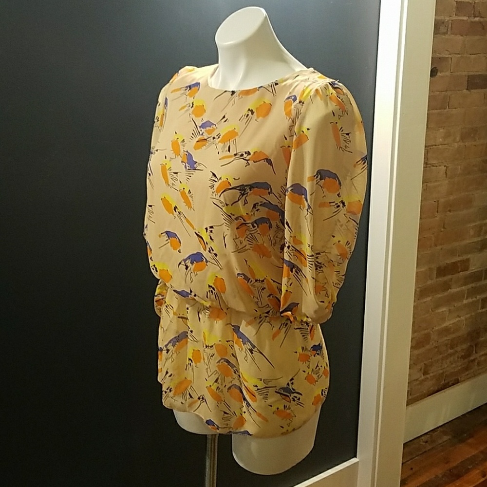 Retro Bird Print Blouse
